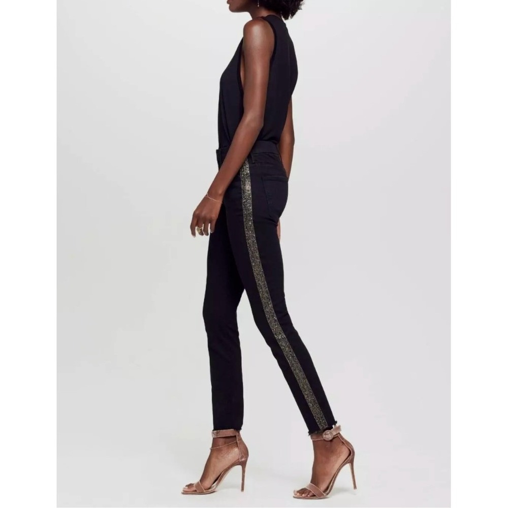 MOTHER Looker Ankle Fray High-Waisted Black Beaded Jeans Guilty Flash Sz 24